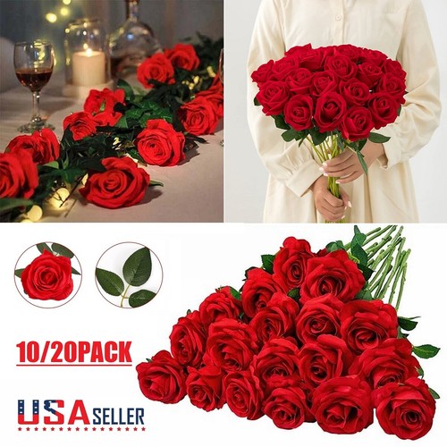 Red silk roses artificial - 20×,
